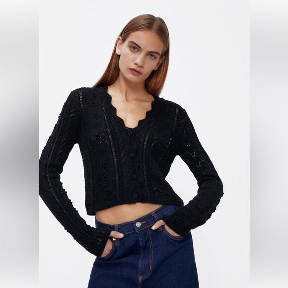 ZARA Black Knit Cardigan Top Jacket size S - Picture 1 of 14